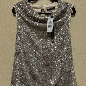 Cable & Gauge Shimmering Silver Sequin Blouse